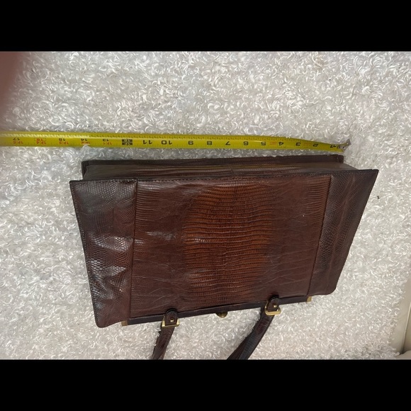 VINTAGE ESCORT BAG GENUINE LIZARD BROWN STRUCTURED FRAME HANDBAG SATCHEL VTG - Picture 10 of 16